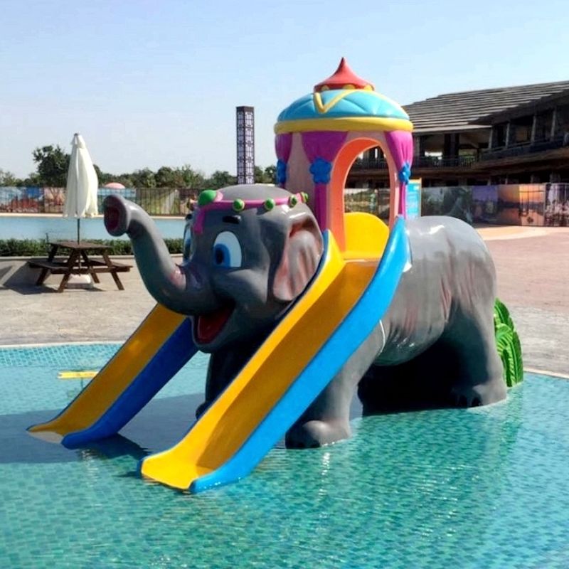 Hôtel et Resort Splash Pad Parque de pulvérisation d'eau pour le modèle de double toboggan éléphant passionnant