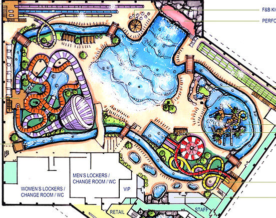 Conception de parc aquatique inclusif avec accessibilité aux fauteuils roulants Plan à plus grande échelle et capacité du système de filtration