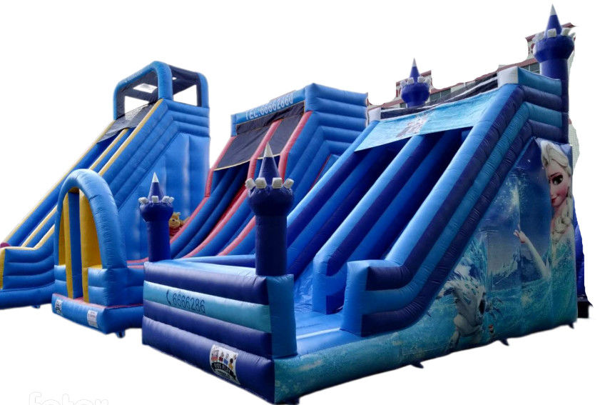 Nouvelle arrivée gonflable bleu toboggan à sec à louer, gonflable extérieur à deux voies toboggan pour enfants