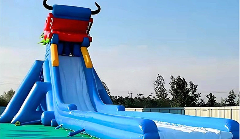 Drôle de toboggan commercial personnalisé gros hippopotame toboggan gonflable avec piscine à vendre